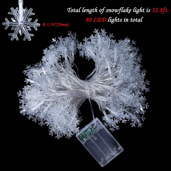 80 Led Christmas Snowflake String Lights hängande dekorationer