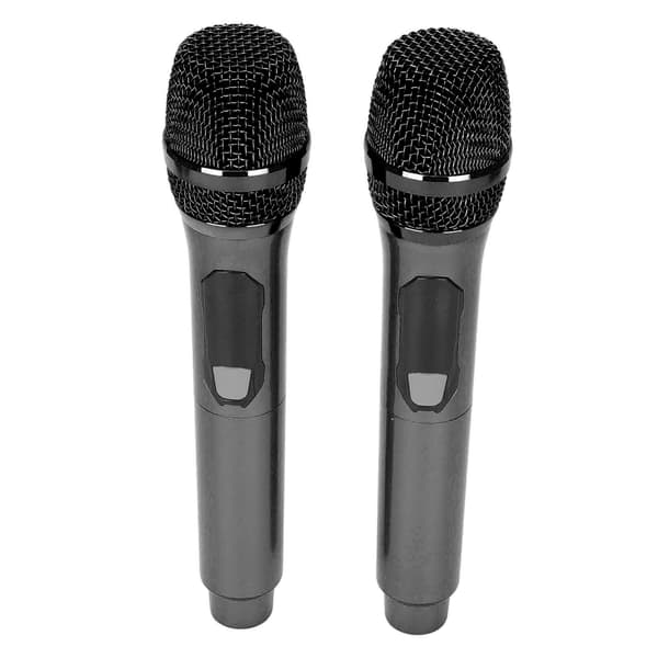 Trådlös Mikrofon 1 för 2 LED-Display Handhållen Karaoke Trådlös Mikrofon för Utomhus Hem Konferens Svart