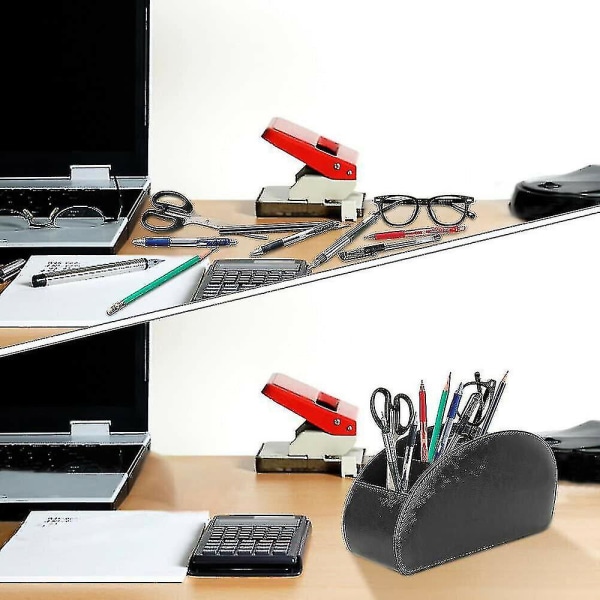 Läder Tv Fjärrkontroll Hållare Desktop Organizer med 5 fack