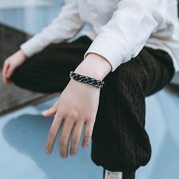 Cuban Armbånd Blå Himmel Hvide Skyer Par Armbånd Kvinder Mænd Smykker Tilbehør Black 21cm