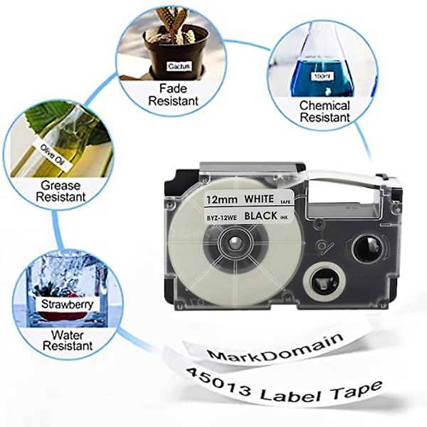 6 Pakke 12mm Sort På Hvidt Labelbånd Til -120 -e300 -60 -100 Kl750b Kl820 Kl750 Kl7200 Label Pri Black