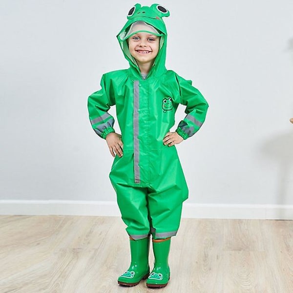 Barn Tecknad Djur Vattentät Jumpsuit Regnjacka Pojkar Flickor Barn Regnkläder Huva Regnjacka Kostym, Storlek:s(grön)