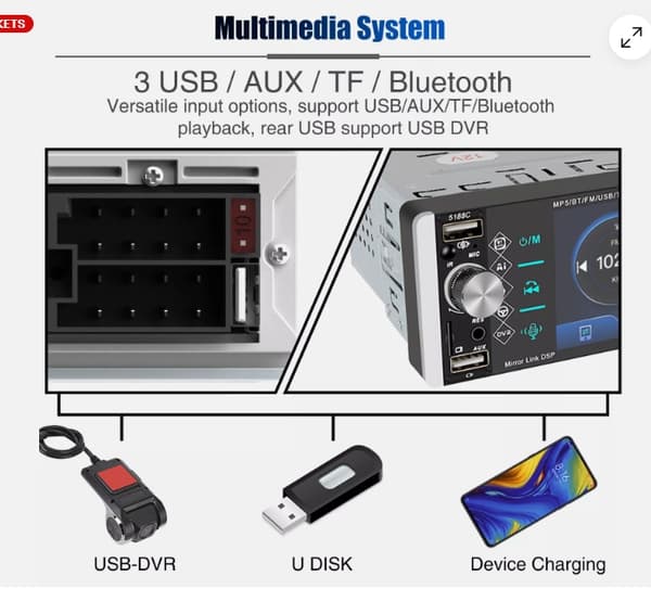 【BQ】Enkelt DIN 5\" Bilradio Trådløs Apple CarPlay Android Auto Bluetooth USB-XF7-