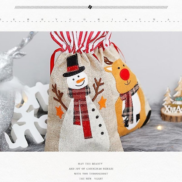 Stor canvaspåse Juldekoration Linne Strumpa Renbroderi Presentpåse för barn Godisförvaringspåse Heminredning Xmas Santa Claus
