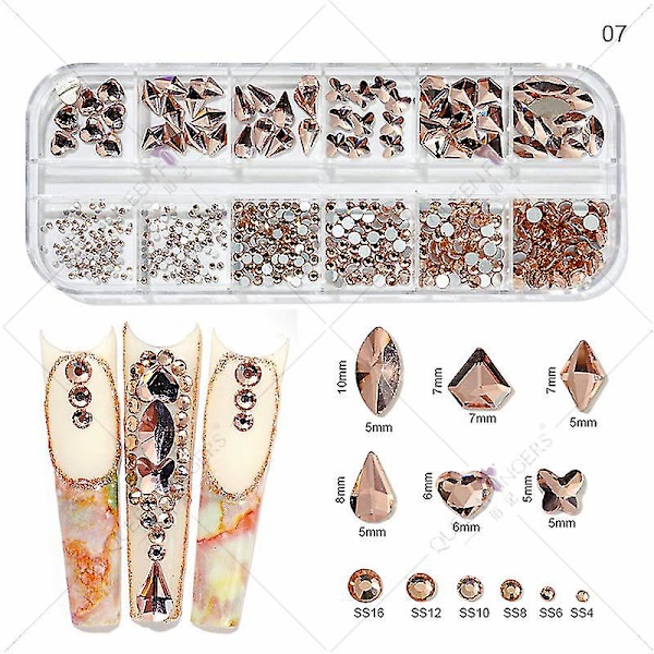 3d Glitter Nail Art Ab/färgglad Hotfix Rhinestones Flatback Crystal Diamond Gems Multi Size12 Gird Style 7