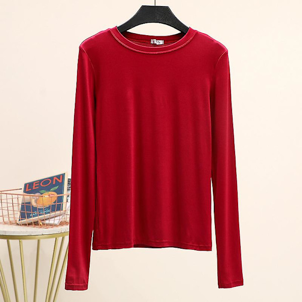 Basic T-shirt O-halsad Långärmad Dam T-tröjor med botten på hösten All Match T-shirt Plus Size Undertröja XL röd XL red