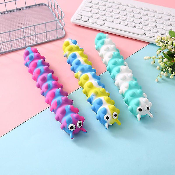 Caterpillar Silikonsug Sensorisk Squeeze Dekomprimera Silikon Glödande Ljusande Stress relief Pop Fidget Toy Gummi sugkopp Yellow