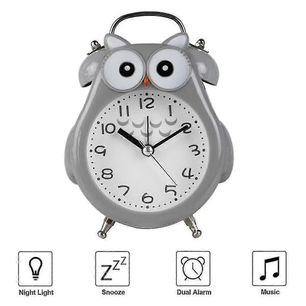 Stille, ikke-tikkende alarm med nattlys og slumrefunksjon Grey