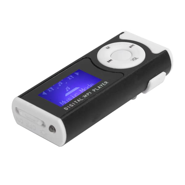 Kannettava urheilullinen MP3-minisoitin LCD-näytöllä ja taskulampulla (musta)