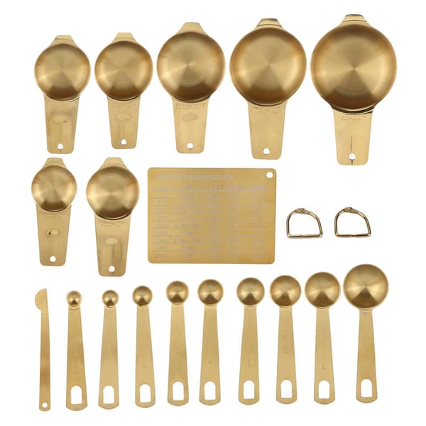 18PCS Mätkopp Rostfritt Stål Guld Kaffe Sked Kopp Set Bakningsskala Mätskopa Kopp Set