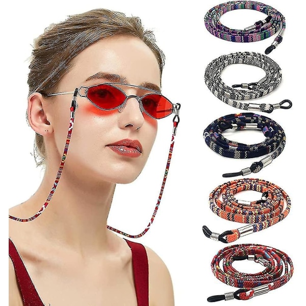 5 delar Glasögonrem Kedja,glasögon Sladd Solglasögon String Justerbar Glasögon Halsband,glasögon Sladdkedja Halkfri glasögonhållare