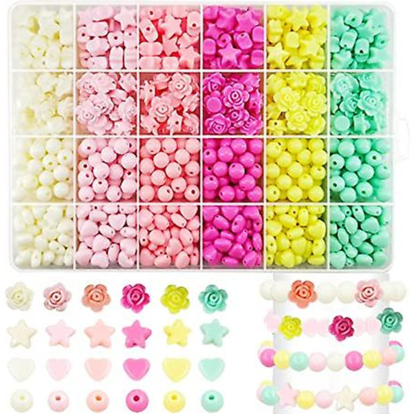 720 stk slikfarve akryl hjerteformede perler stjerneperler, farverige forskellige plastik pastelperler hjerteformede runde søde løse perler Bulk til armbånd Rose beads