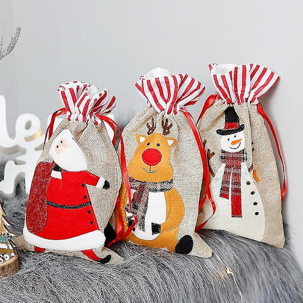 Iso kangaskassi Joulukoristeet Pellavasukka Poron kirjonta Lasten Lahjakassi Karkkisäilytyslaukku Kodinsisustus Joulu snowman