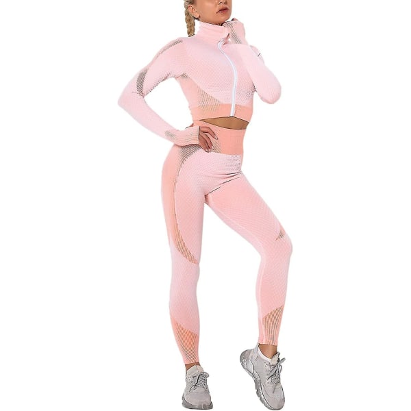Naisten harjoitusverryttelypuku, 2 osaa , korkeavyötäröiset leggingsit ja pitkät hihat