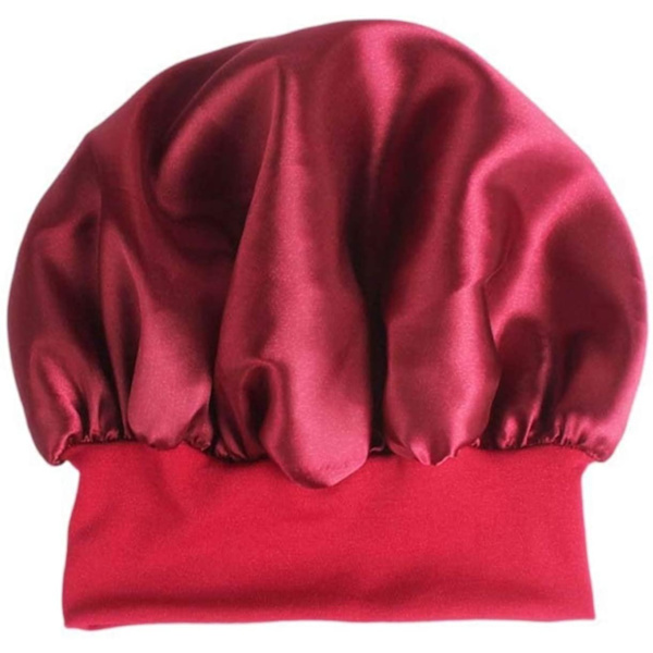 Satin cap Nyligen kvinnors sovmössa Natthårvårdshuv Wine Red