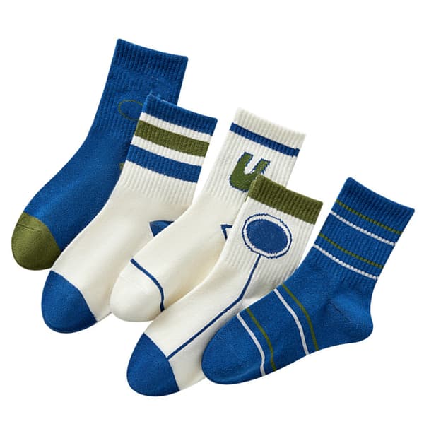 5 Par Strømper til Børn - Crew Socks i Kamgarn Bomuld - Varme Strømper med Bogstavprint - Drenge og Piger - Sæt til Forår og Efterår - S (til 1-3 år)