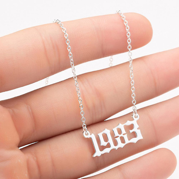 1980-2019 Birth Year Number Charm Pendant Stainless Steel Chain Necklace Jewelry Silver 1983