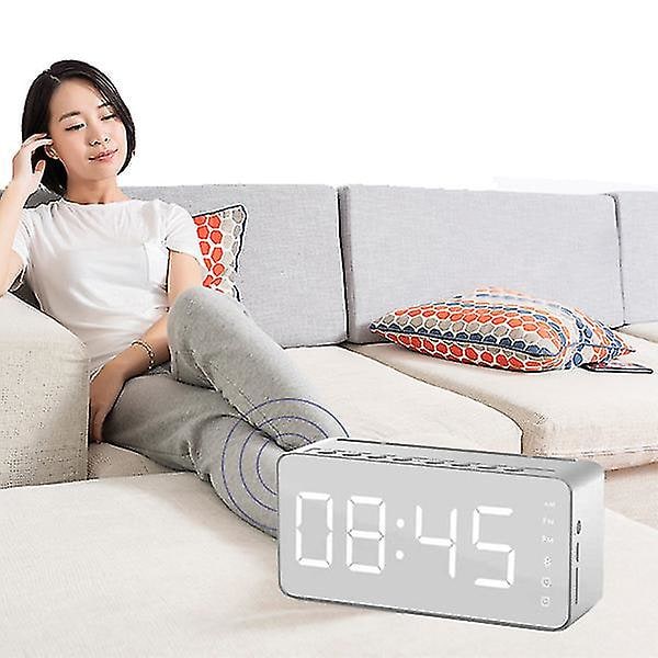 Mini Multi-funktion trådlös Bluetooth Audio Mirror Väckarklocka Smart Speaker White