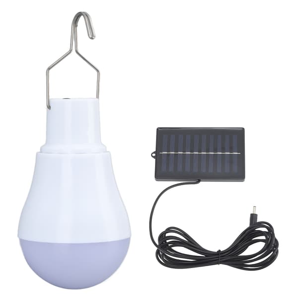 Solcellepære Solcellepanel LED-pære ABS Hvitt Lys 500mAh Batteri Krokdesign Solcellelys for Nød Camping Telt