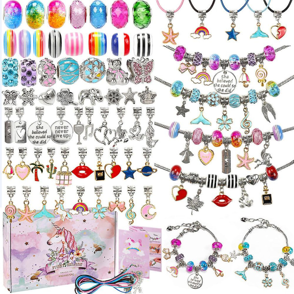 Sød lyserød lilla blå farve gaveæske gør-det-selv børns Unicorn armbånd sæt 85pcs gift box