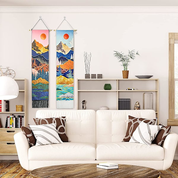 2st bergtapet, soluppgång och solnedgång gobeläng med tofsar, väggbonader Landskap gobeläng, skogs gobelänger för hemmet sovrum Dorm dekoration