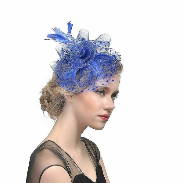 Feather Hair Fascinator Alice Pannband Clip Damer Bröllop Royal blue