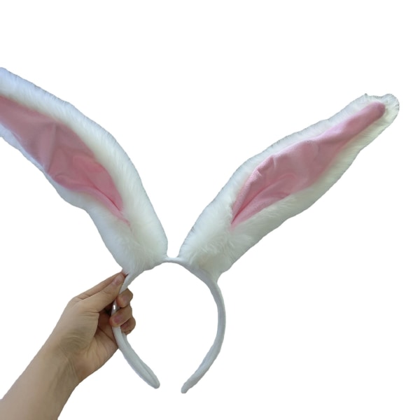 Bunny Ears Pandebånd til piger og kvinder,cosplay Furry Rabbit Ear Hovedbeklædning Kostume Hårtilbehør til daglig brug White