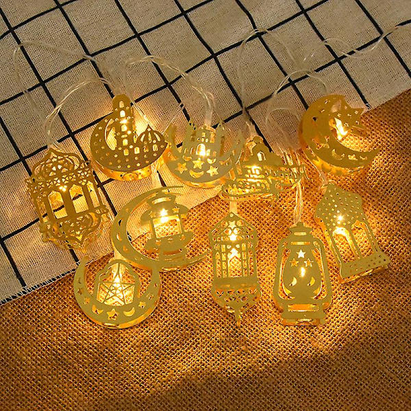 Ramadan Dekoration Moon Star Led Lantern String Lights Eid Mubarak Ramadan Kareem Dekor för hemmet Al-fitr Eid festtillbehör 7