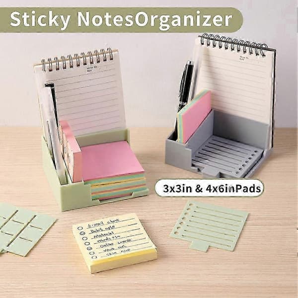 Holder til sticky notes med skabelon, 3x3/4x4 sticky note holder, notesblok arrangør til kontoret, grøn Green