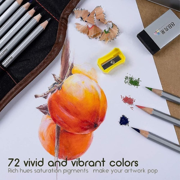 72 fargeblyanter med rulle opp vaskbar lerrets blyantpose