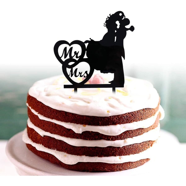 Cake Topper Cake Topper Bröllopspar Brudpar Kudde Mr Mrs För Bröllopsfest Tårtdekor (svart)