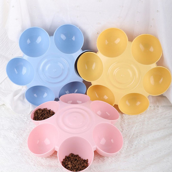 För kattmatskål For flere katter Halkfri 4 tums lutad säker plastskål Yellow