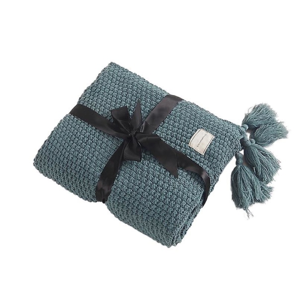 Nordic Tassel Strikket Kugletæppe Uldtæppe Kontor Aircondition Frokostpause Tæppe Sjal Tæppe Sofa Fritid Tæppe Tæppe green 110*240cm