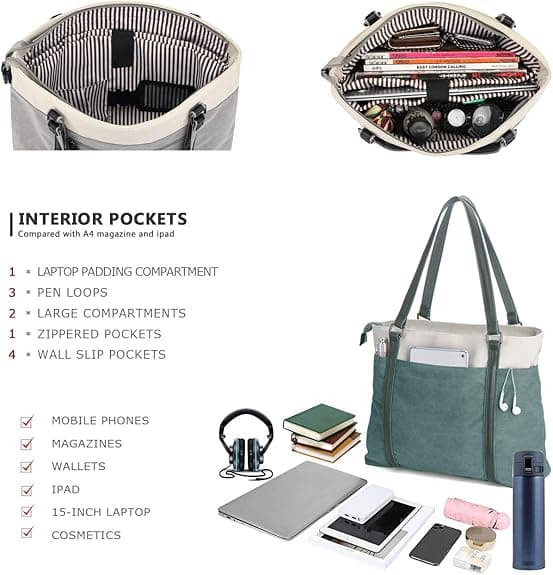 【BQ】Dame Laptop Tote Arbeid Lett Patchwork Canvas 15.6\" Tote Lommebok