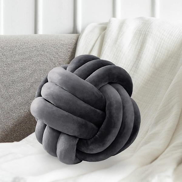 Knutbollskastkudde, vit rund knuten plyschkudde Accentkudde for preppy, estetiska & söta prydnadskuddar for soffa, seng, stue, F Dark Grey Small