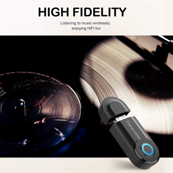 Langaton Bluetooth -lähetin, 3,5 mm kannettava stereoäänisovitin High-Fidelity USB lähetin, Plug and Play