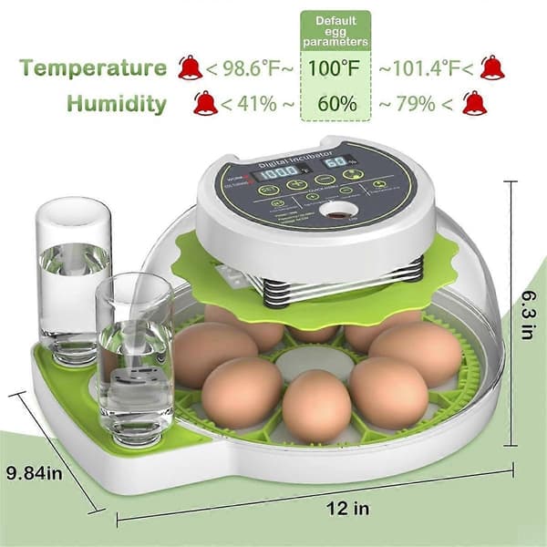 【BQ】Egginkubator med automatisk eggvendingsfunksjon, digital temperatur- og fuktighetskontroll, støtter 8 egg EU-plugg-Perfet