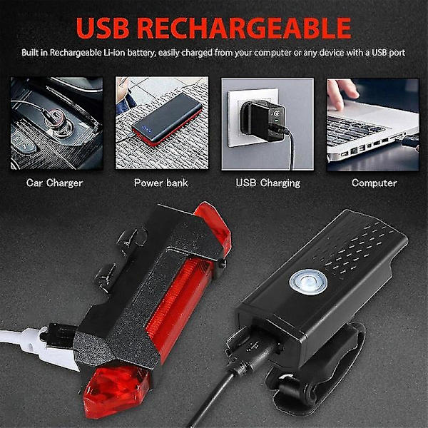 Sykkel Sykkellys Usb Led Oppladbart sett Mtb landeveissykkel Front Bak Frontlykt Lampe Lommelykt Sykkellys Sykkeltilbehør F