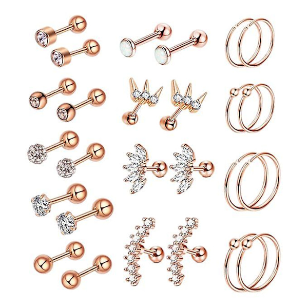 13 par 16 g örhängen 8 mm 6 mm Tragus skivstång rose gold