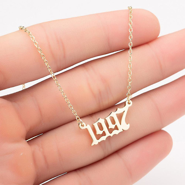 1980-2019 Birth Year Number Charm Pendant Stainless Steel Chain Necklace Jewelry Golden 2002