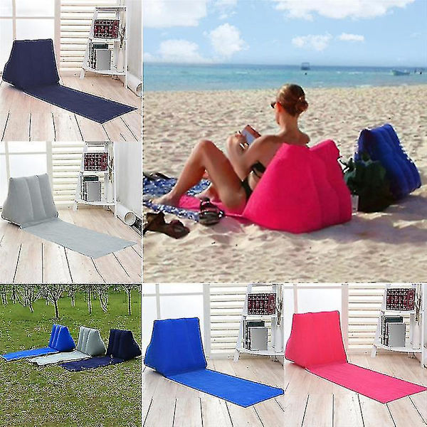 Foldable Soft Beach Mat Camping Lounger Back Pillow Cushion Chair Seat Inflatable Blue