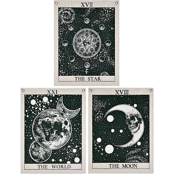 Pakkauksessa 3 Tarot-tapetti, Tähti Kuu Maailma Tarot-korttivaippa Salaperäinen keskiaikainen Eurooppa Ennusteleva kuvakudos, jossa ruosteenkestävät läpiviennit, sauma