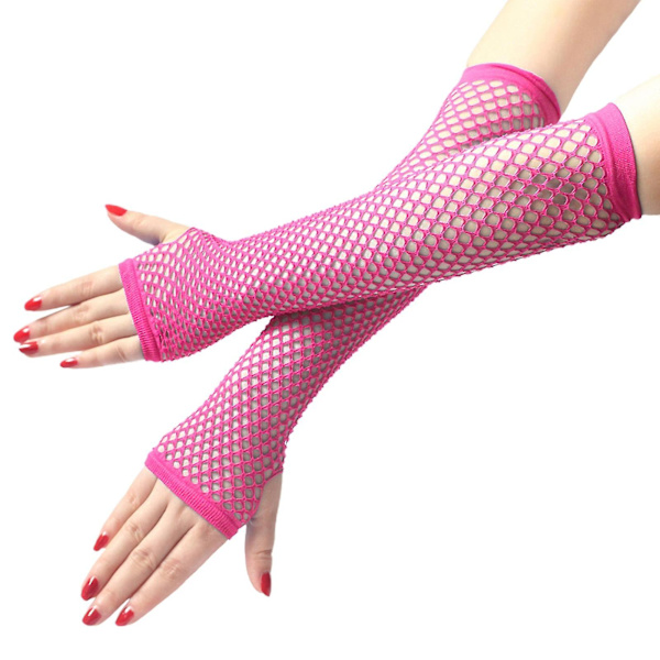 1 par högelastiska näthandskar Cover Nylon armbågslängd Halvfinger Näthandskar Mesh Rose Red