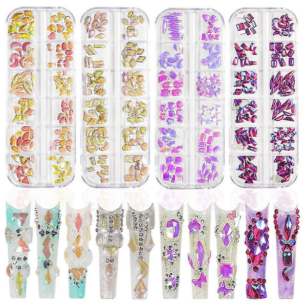 3d Glitter Nail Art Ab/färgglad Hotfix Rhinestones Flatback Crystal Diamond Gems Multi Size12 Gird Style 2