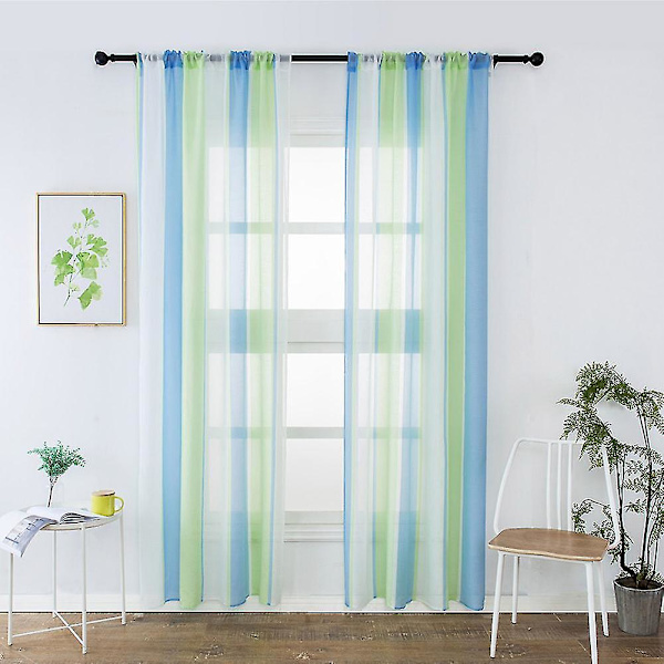 Vindu Gardin Stripe 100x200cm Tulle Voile Mote For Hjem Kjøkken Rom Soverom Green blue
