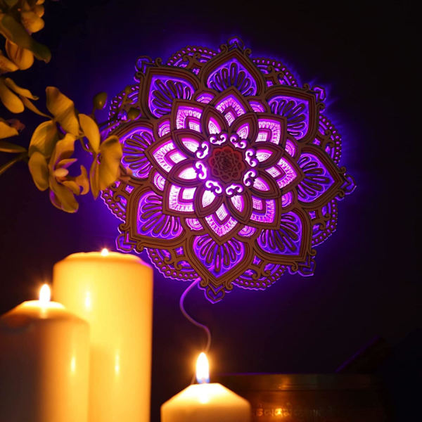 Skär snidade Led Elegant Mandala Hängande Mdf paneler Lampdekoration (Mandala)