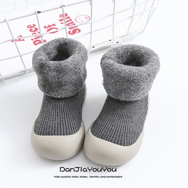 Nya förtjockade barnstrumpor Skor Vinter Supervarma Baby Pojkar Flickor Sneakers Nyfödda inomhusskor Golvskor Toddler 18-24Months Dark Grey