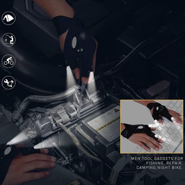 LED Fingerløse Handsker Polyester Holdbar Natfiskeri Campinglys