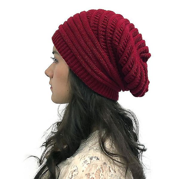 Män Kvinnor Slouchy Baggy Beanie Oversized Hat Skull Ski Cap Purplish Red