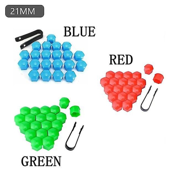 17mm/19mm/21mm auton pyörän mutterikorkit, auton renkaan muovikuori ruuvin pölysuojuksen cap kiinnikkeellä R G B 21mm